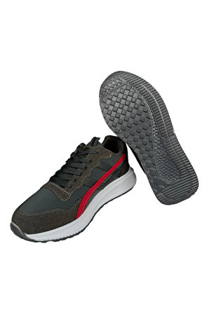 Erkek Comfort Hafif Taban Spor Ayakkabı GRİ - KIRMIZI