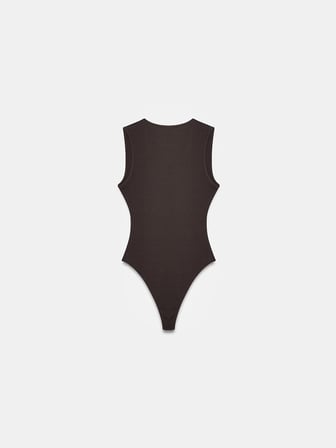  V Yaka Bodysuit-Koyu Kahve