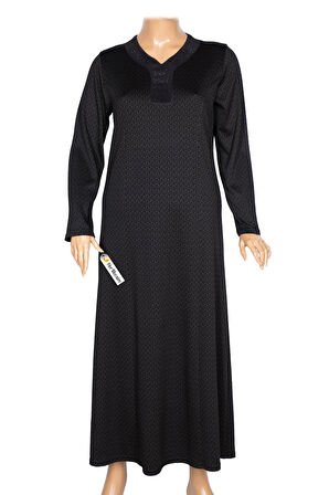 Hesna Kadın Buket Büyük Beden Devore Kuplu Kışlık Siyah Elbise