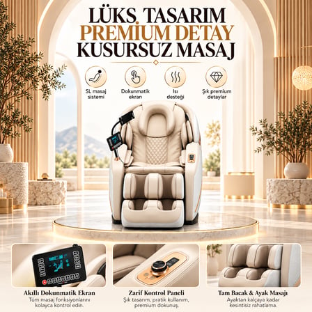 Lüks Masaj Koltuğu Akıllı Panel Sesli Komut Sıfır Yerçekimi SL Ray Isıtmalı Hava Yastıklı Bluetooth