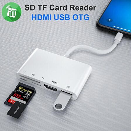 Coofbe İPhone İpad HDMI Görüntü Aktarım Kiti İphone Otg HDMI USB TF SD Okuyucu Av Adaptör İphone HUB