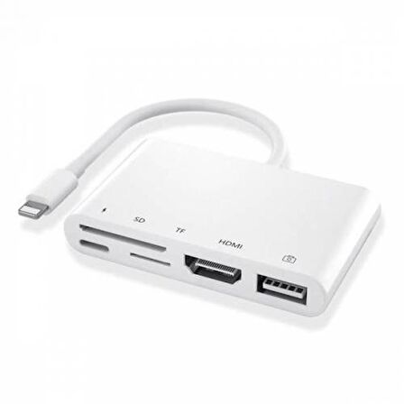 Polham Apple İpad ve İphone İçin Lightning 5in1 HDMI, OTG USB, TF, SD Kart Okuyucu Adaptör Kablosu