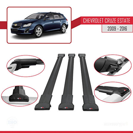 Chevrolet Cruze (J300) 2009-2016 Arası ile Uyumlu FLY Model Ara Atkı Tavan Barı Siyah 3 Adet