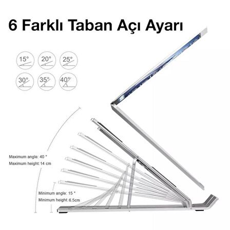 Coofbe Alüminyum 6 Farklı Yükseklik Ayarlı Taşınabilir Laptop Standı Tablet Notebook Standı Kaymaz Pad