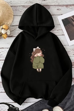 Unisex CuteAnime Baskılı Oversize Hoodie Kapüşonlu Sweatshirt
