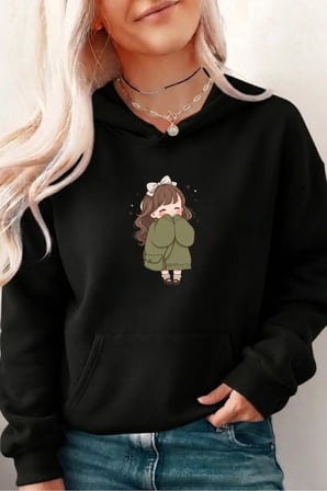 Unisex CuteAnime Baskılı Oversize Hoodie Kapüşonlu Sweatshirt