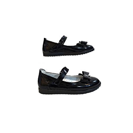 Fiyra 9010 Siyah Rugan Cırtlı Kurdeleli Kız Çocuk Babet