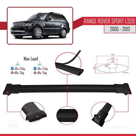 Land Rover Range Rover Sport (L320) 2005-2013 Arası ile Uyumlu FLY Model Ara Atkı Tavan Barı Siyah 2 Adet