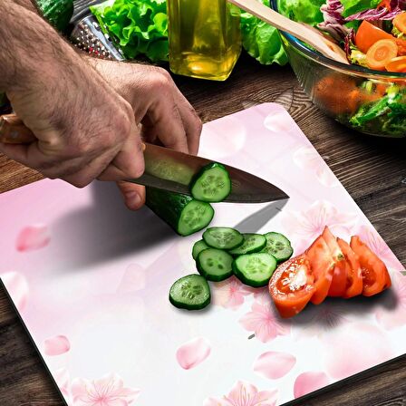 Decovetro Cam Kesme Tahtası Kare Pembe Çiçek Bulutu Desenli 30x30 Cm