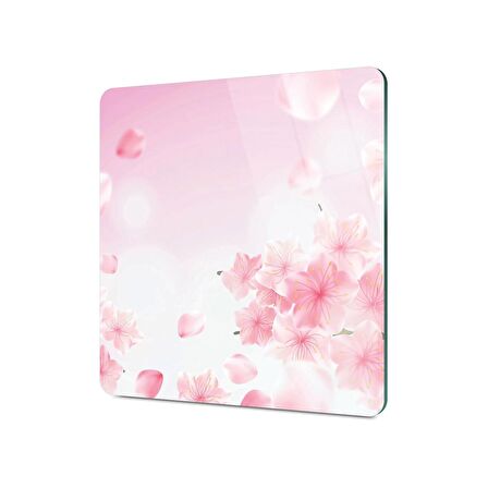 Decovetro Cam Kesme Tahtası Kare Pembe Çiçek Bulutu Desenli 30x30 Cm