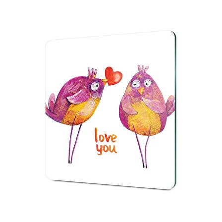 Decovetro Cam Kesme Tahtası Kare Love You Bird Desenli 30x30 Cm