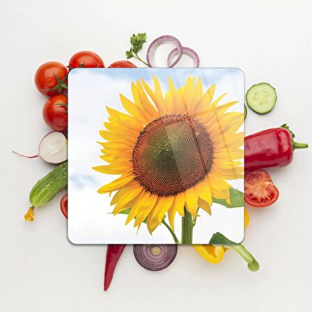 Decovetro Cam Kesme Tahtası Kare Ayçiçeği Desenli 30x30 Cm