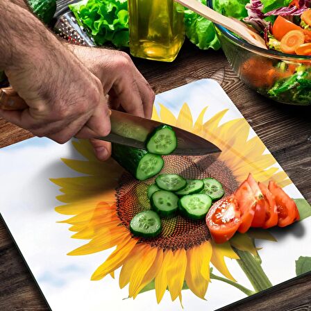 Decovetro Cam Kesme Tahtası Kare Ayçiçeği Desenli 30x30 Cm