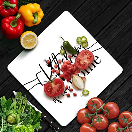 Decovetro Cam Kesme Tahtası Kare Kitchen Love Desenli 30x30 Cm