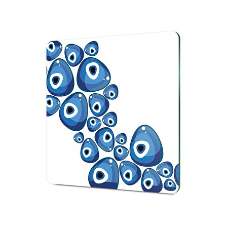 Decovetro Cam Kesme Tahtası Kare Nazar Boncuğu Beyaz Zeminli 30x30 Cm