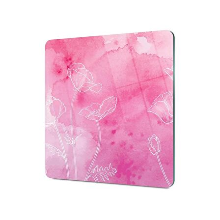 Decovetro Cam Kesme Tahtası Kare Pembe Çiçek Desenli 30x30 Cm