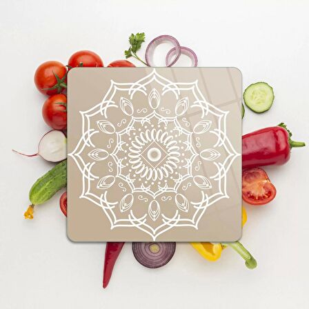 Decovetro Cam Kesme Tahtası Kare Mandala Desenli 1312 30x30 Cm