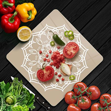 Decovetro Cam Kesme Tahtası Kare Mandala Desenli 1312 30x30 Cm