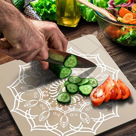 Decovetro Cam Kesme Tahtası Kare Mandala Desenli 1312 30x30 Cm