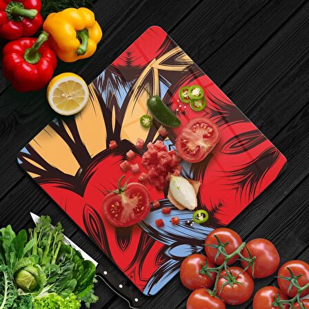 Decovetro Cam Kesme Tahtası Kare Dekoratif Çiçek Desenli 30x30 Cm