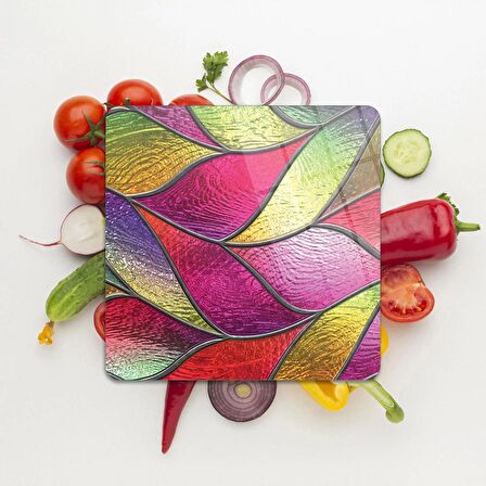 Decovetro Cam Kesme Tahtası Kare Yaprak Vitray Desenli 30x30 Cm