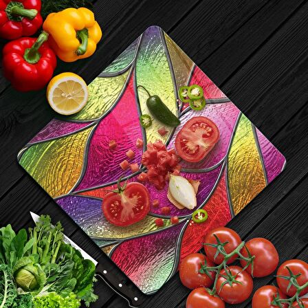Decovetro Cam Kesme Tahtası Kare Yaprak Vitray Desenli 30x30 Cm