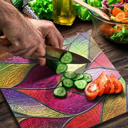 Decovetro Cam Kesme Tahtası Kare Yaprak Vitray Desenli 30x30 Cm
