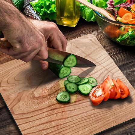 Decovetro Cam Kesme Tahtası Kare Dalgalı Ahşap Desenli 30x30 Cm