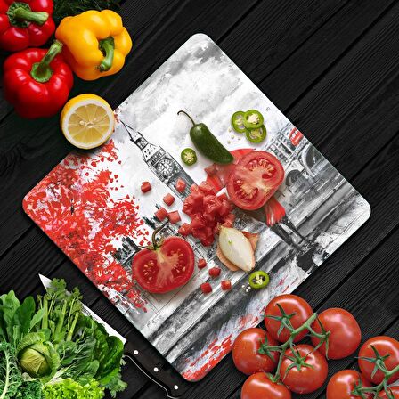 Decovetro Cam Kesme Tahtası Kare Love London Desenli 30x30 Cm