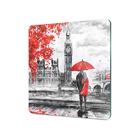 Decovetro Cam Kesme Tahtası Kare Love London Desenli 30x30 Cm