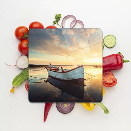 Decovetro Cam Kesme Tahtası Kare Kayık Desenli