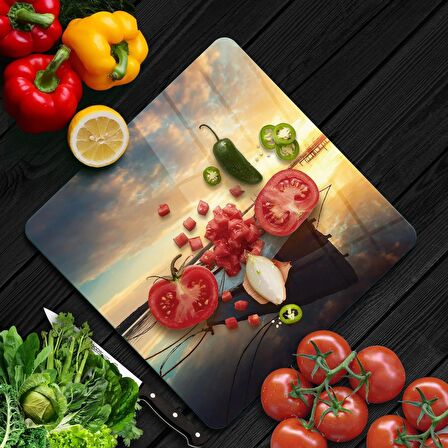 Decovetro Cam Kesme Tahtası Kare Kayık Desenli