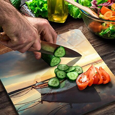 Decovetro Cam Kesme Tahtası Kare Kayık Desenli