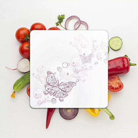 Decovetro Cam Kesme Tahtası Kare Vintage Kelebek Desenli 30x30 Cm