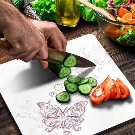 Decovetro Cam Kesme Tahtası Kare Vintage Kelebek Desenli 30x30 Cm