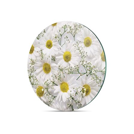 Decovetro Cam Kesme Tahtası Yuvarlak Papatya Desenli 30x30 Cm