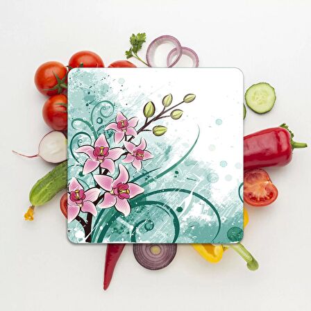 Decovetro Cam Kesme Tahtası Kare Eskitme Çiçek Desenli 30x30 Cm