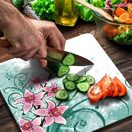 Decovetro Cam Kesme Tahtası Kare Eskitme Çiçek Desenli 30x30 Cm