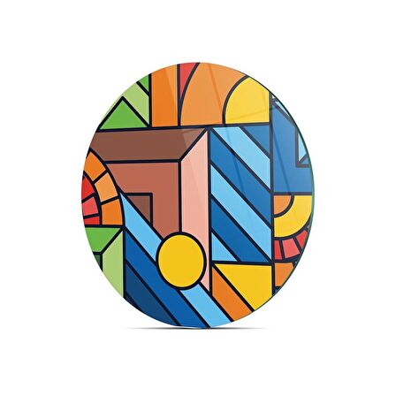 Decovetro Cam Kesme Tahtası Yuvarlak Karma Geometrik Desenli 30x30 Cm