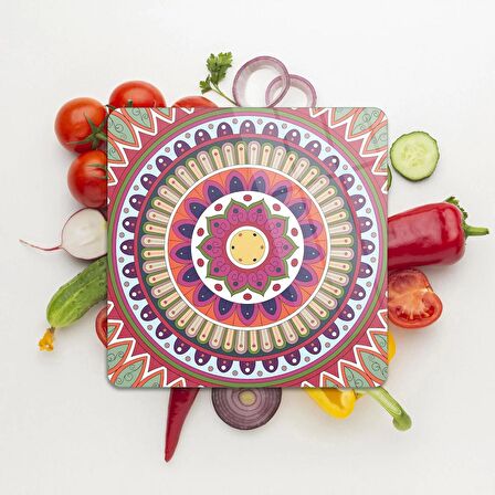 Decovetro Cam Kesme Tahtası Kare Mandala Desenli 1313 30x30 Cm