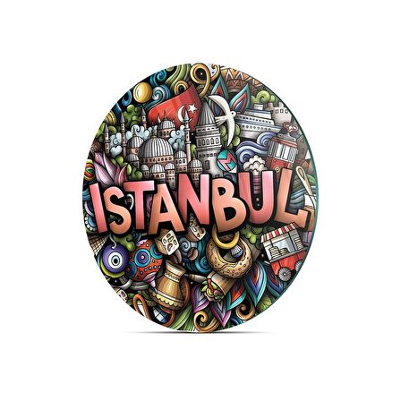 Decovetro Cam Kesme Tahtası Yuvarlak İstanbul Yazılı 30x30 Cm