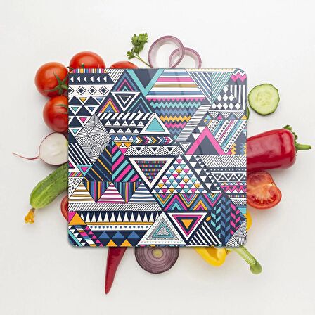 Decovetro Cam Kesme Tahtası Kare Karışık Üçgen Desenli 30x30 Cm