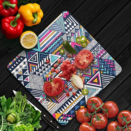 Decovetro Cam Kesme Tahtası Kare Karışık Üçgen Desenli 30x30 Cm