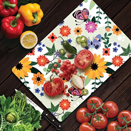 Decovetro Cam Kesme Tahtası Kelebek ve Çiçek Desenli 30x40 Cm
