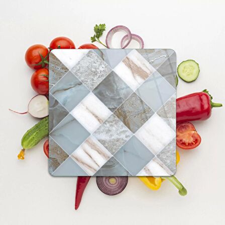 Decovetro Cam Kesme Tahtası Kare Gri Mermer Desenli 30x30 Cm