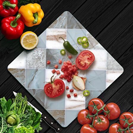 Decovetro Cam Kesme Tahtası Kare Gri Mermer Desenli 30x30 Cm