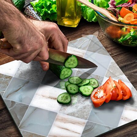 Decovetro Cam Kesme Tahtası Kare Gri Mermer Desenli 30x30 Cm