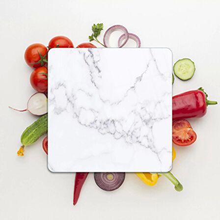 Decovetro Cam Kesme Tahtası Kare Beyaz Mermer Desenli 30x30 Cm