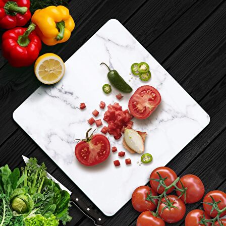 Decovetro Cam Kesme Tahtası Kare Beyaz Mermer Desenli 30x30 Cm