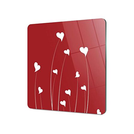 Decovetro Cam Kesme Tahtası Kare Kırmızı Beyaz Kalp Desenli 30x30 Cm